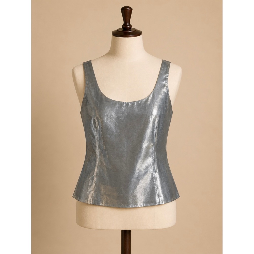 J.R. Nites Carol Lin Metallic Silver Scoop Neck Fairy Retro 80s Coquette‎